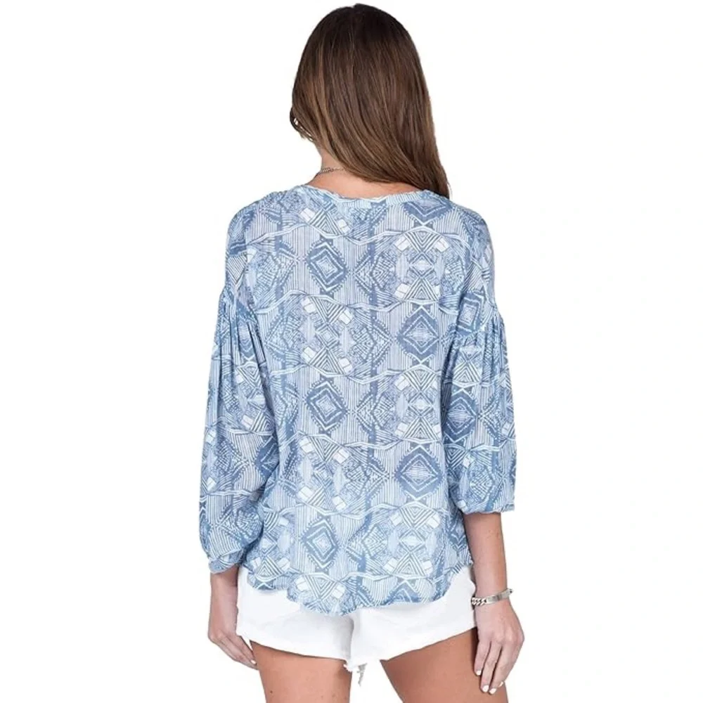 NWT Volcom Shutterbug Peasant Blouse SZ Large junior Indigo colour Lightweight - Picture 2 of 8